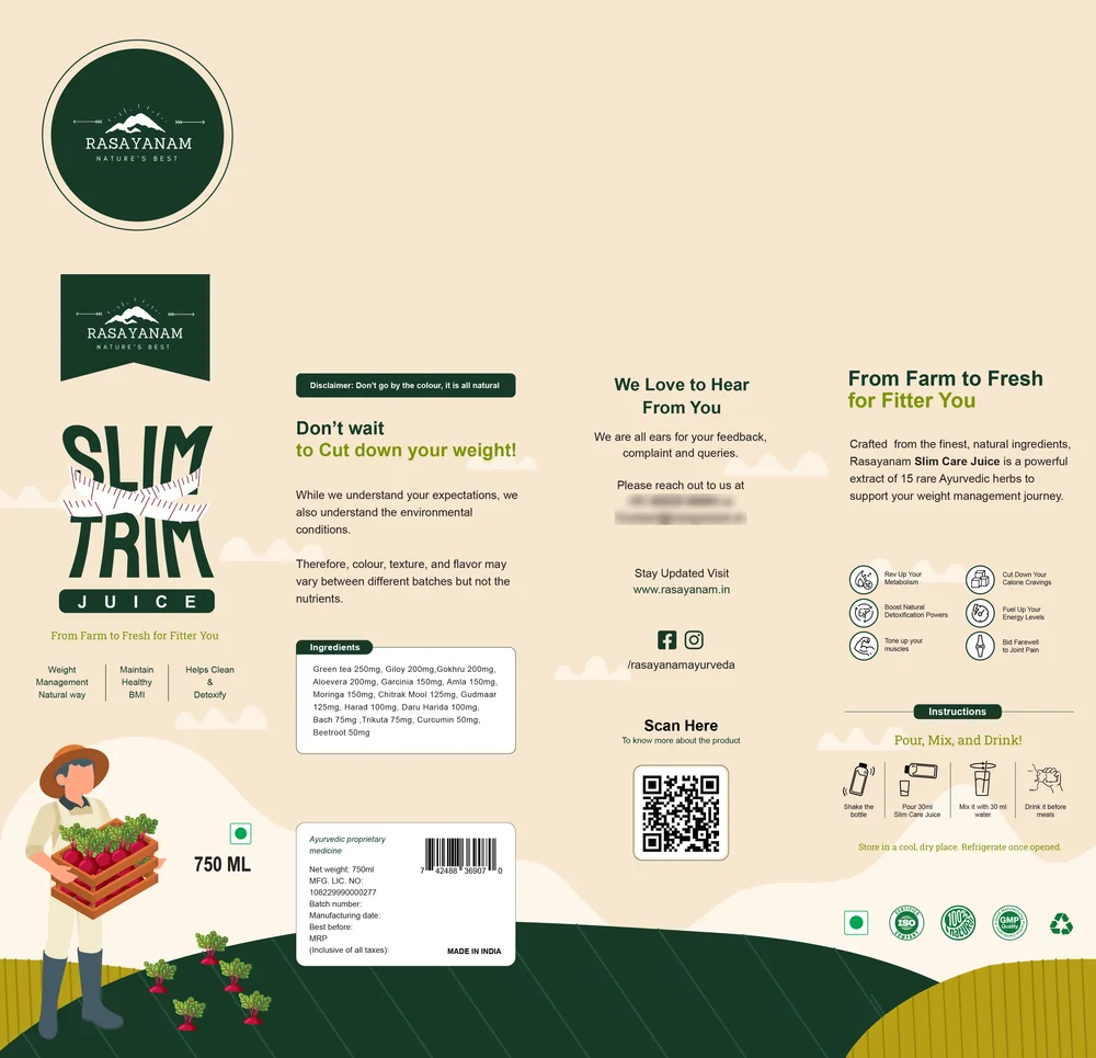 The Slim Trim carton laid flat, in the same layout on peach.