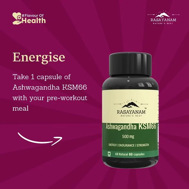 “Energise”: a one-line tip and an arrow pointing to a bottle of Ashwagandha KSM-66.