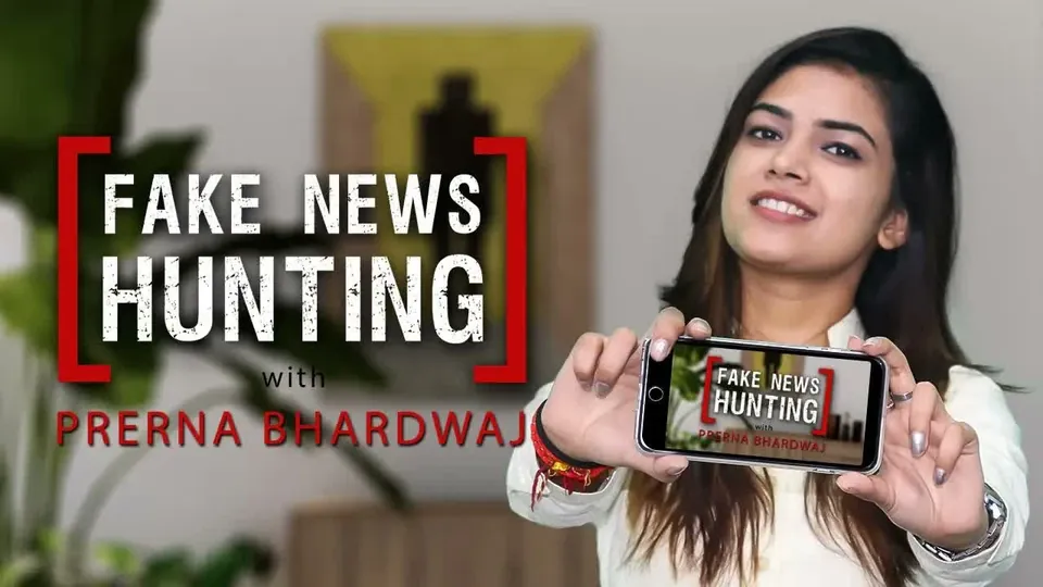 Video thumbnail: the show’s “Fake News Hunting” title card beside the host, holding up a phone.