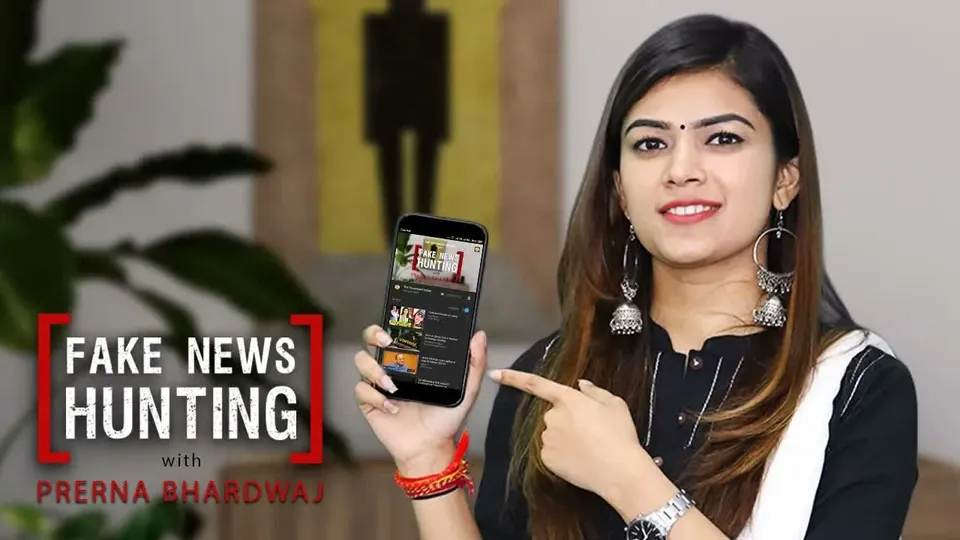 Video thumbnail: the show’s “Fake News Hunting” title card beside the host, holding up a phone.